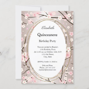 Quinceanera Light Pink Blossom flowers Birthday Invitation