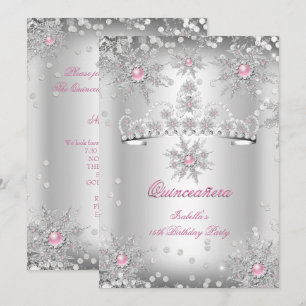 Quinceanera Light Pink Silver Winter Wonderland Invitation