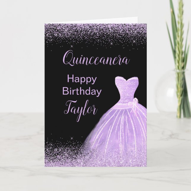 Quinceanera Light Purple Dress Faux Glitter Card (Front)