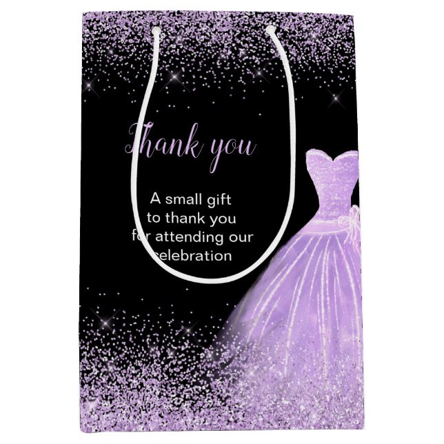 Quinceanera Light Purple Dress Faux Glitter Medium Gift Bag (Front)