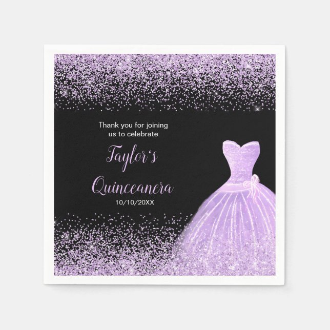 Quinceanera Light Purple Faux Glitter Napkin (Front)