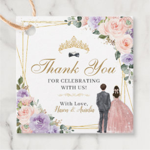 Quinceañera Lilac Blush Floral Twins Boy Girl Favour Tags
