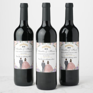 Quinceañera Lilac Blush Floral Twins Boy Girl Wine Label