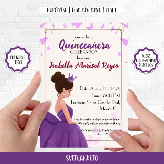 Quinceañera Lilac Elegant Princess Invitation (Creator Uploaded)
