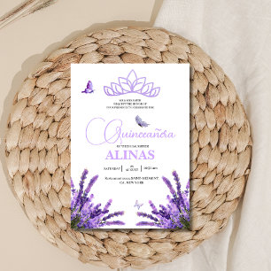 Quinceañera Lilac Floral crown Tiara & butterfly Invitation