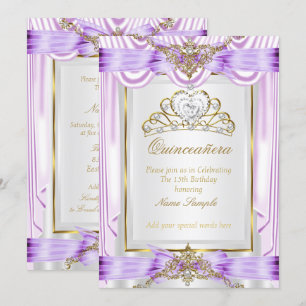 Quinceanera Lilac Lavender Purple Gold White Invitation
