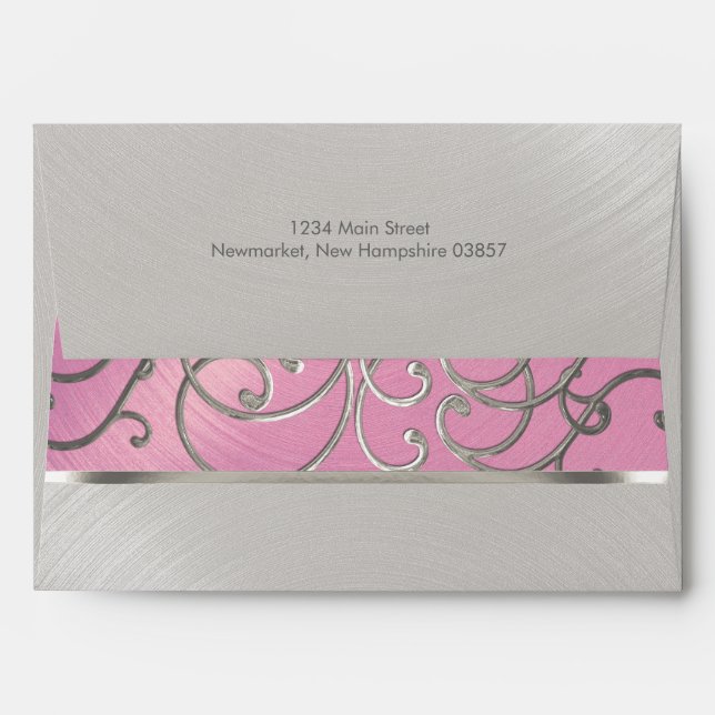Quinceanera Lilac Pink and Silver Filigree Swirls Envelope (Back (Top Flap))