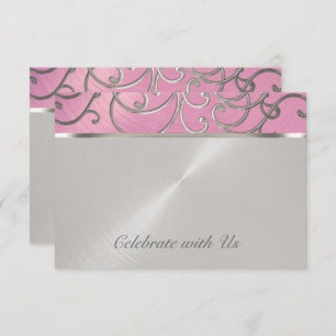 Quinceanera Lilac Pink and Silver Filigree Swirls Invitation