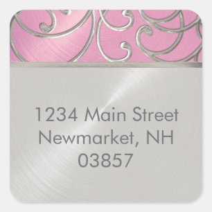 Quinceanera Lilac Pink and Silver Filigree Swirls Square Sticker