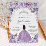 Quinceañera Lilac Purple Flowers Brown Princess Invitation<br><div class="desc">Personalise this lovely quinceañera invitation with own wording easily and quickly,  simply press the customise it button to further re-arrange and format the style and placement of the text.  Matching items available in store!  (c) The Happy Cat Studio</div>