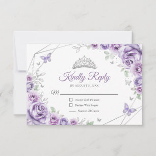 Quinceanera Lilac Purple Silver Dress Floral Reply RSVP Card