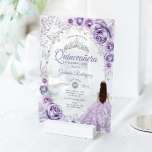 Quinceanera Lilac Purple Silver Floral Acrylic Invitations