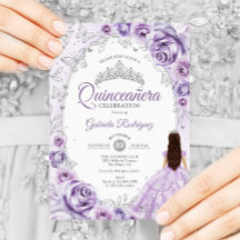 Quinceanera Lilac Purple Silver Floral