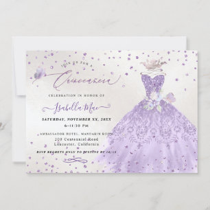 Quinceanera Lilac Purple Silver Glitter Gown Invitation