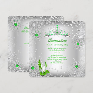 Quinceanera Lime Green Silver Winter Wonderland Invitation