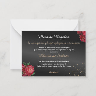 Quinceañera Lluvia de Sobres Black Red Roses Card