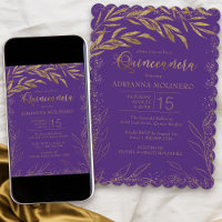 Quinceanera Luxury Purple and Gold Leaves Birthday