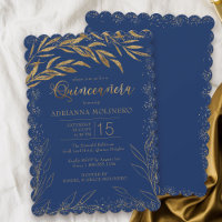 Quinceanera Luxury Royal Blue and Gold Leaves