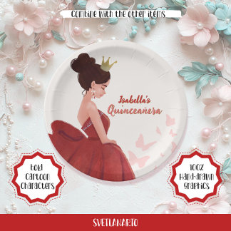 Quinceañera Magenta Elegant Princess Paper Plate