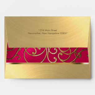 Quinceanera Magenta Pink and Gold Filigree Swirls Envelope