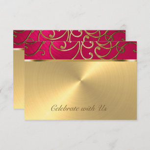 Quinceanera Magenta Pink and Gold Filigree Swirls  Invitation