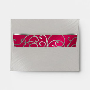 Quinceanera Magenta Pink Silver Filigree Swirls Envelope