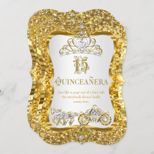 Quinceanera Magical Tiara Gold White Invite