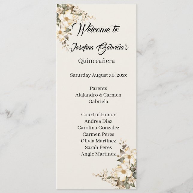Quinceanera Magnolia double side program card  (Front)