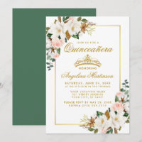 Quinceanera Magnolia Rose Floral Gold Green