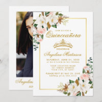 Quinceanera Magnolias Roses Floral Gold Photo