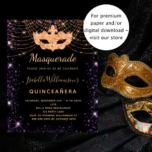 Quinceanera masquerade black budget invitation flyer