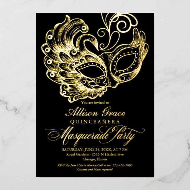Quinceanera Masquerade Black Gold  (Front)