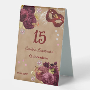 Quinceañera Masquerade, Burgundy English Roses