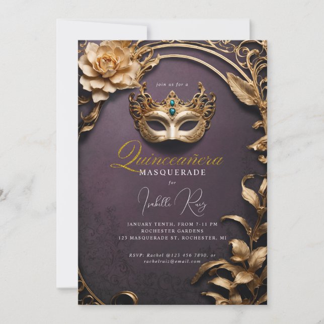 Quinceañera masquerade invitation (Front)