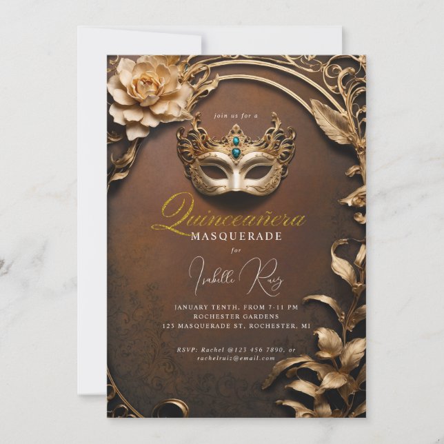 Quinceañera masquerade invitation (Front)