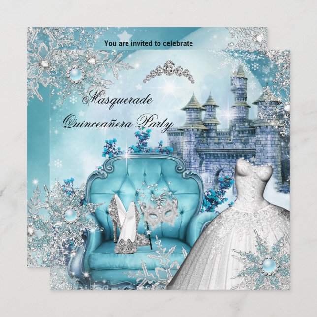 Quinceanera Masquerade Magical Princess Blue 2 Invitation (Front/Back)