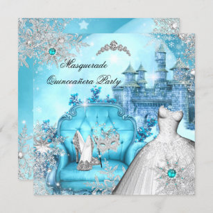 Quinceanera Masquerade Magical Princess Blue Teal Invitation