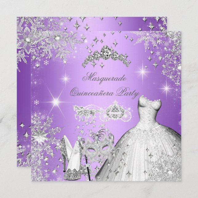Quinceanera Masquerade Magical Princess Purple Invitation (Front/Back)