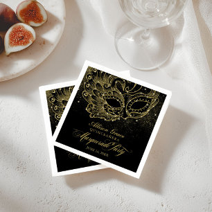 Quinceanera Masquerade Party Gold Black Napkin
