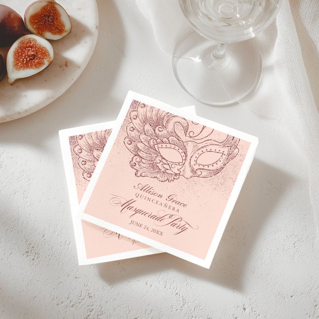Quinceanera Masquerade Party Rose Gold Pink Napkin (Creator Uploaded)