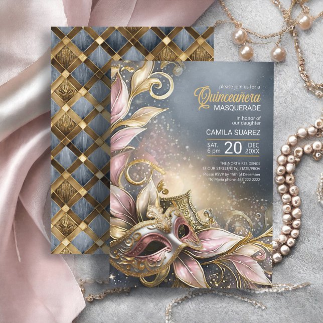 Quinceanera Masquerade Rose Gold ID1031 Invitation (Creator Uploaded)
