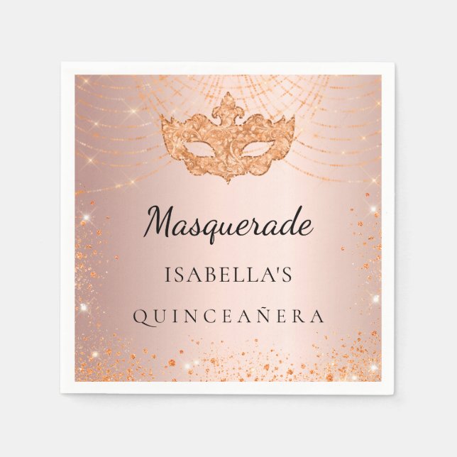 Quinceanera Masquerade rose gold mask Napkin (Front)