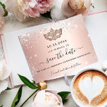 Quinceanera masquerade rose gold save the date announcement postcard<br><div class="desc">A Save the Date card for a Quinceañera, 15th birthday masquerade party. A rose gold metallic looking background decorated with faux silver glitter dust and a masquerade mask. Personalise and add a date and name/age. The text: Save the Date is written with a large trendy hand lettered style script with...</div>