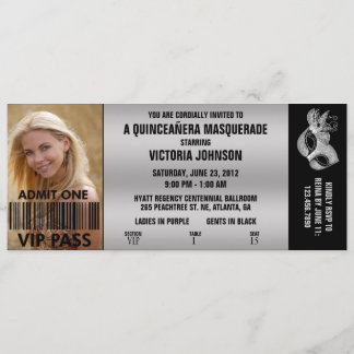 Quinceañera Masquerade VIP Admission Ticket Invitation