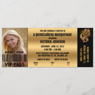 Quinceañera Masquerade VIP Admission Ticket Invitation