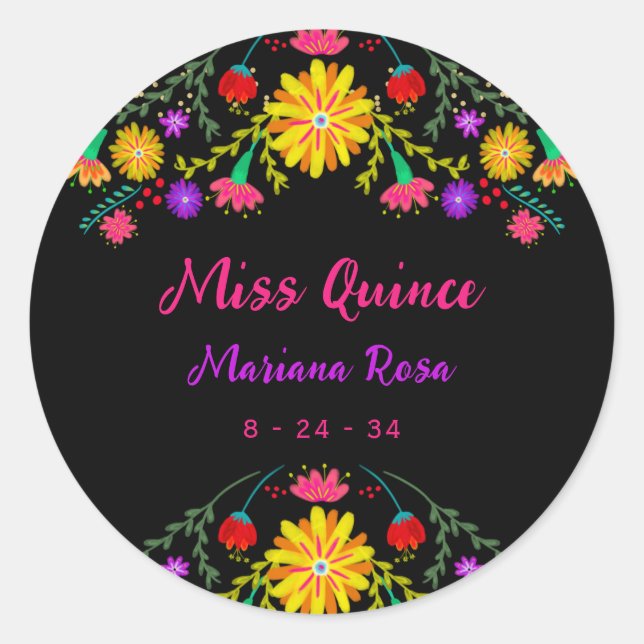 Quinceanera Mexican Fiesta Floral Birthday Classic Round Sticker (Front)
