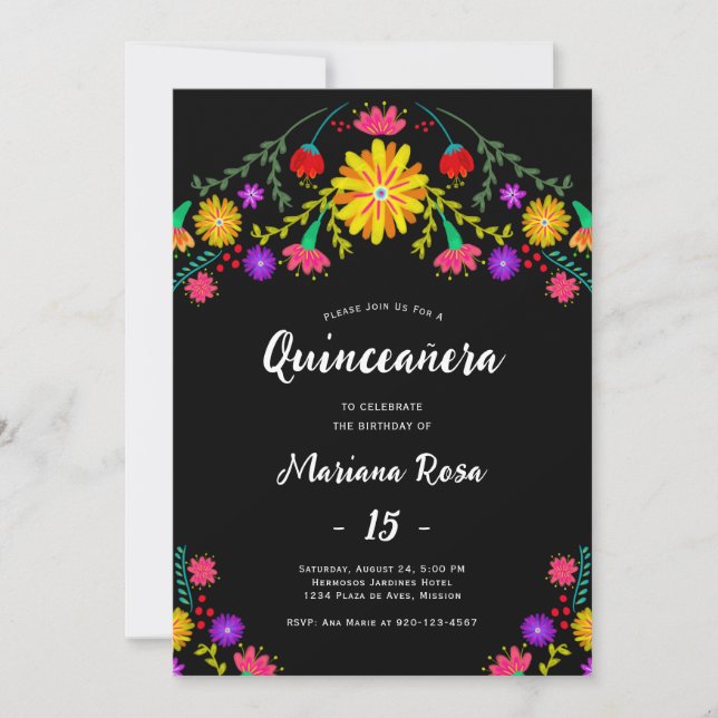 Quinceanera Mexican Fiesta Floral Birthday Invitation (Front)