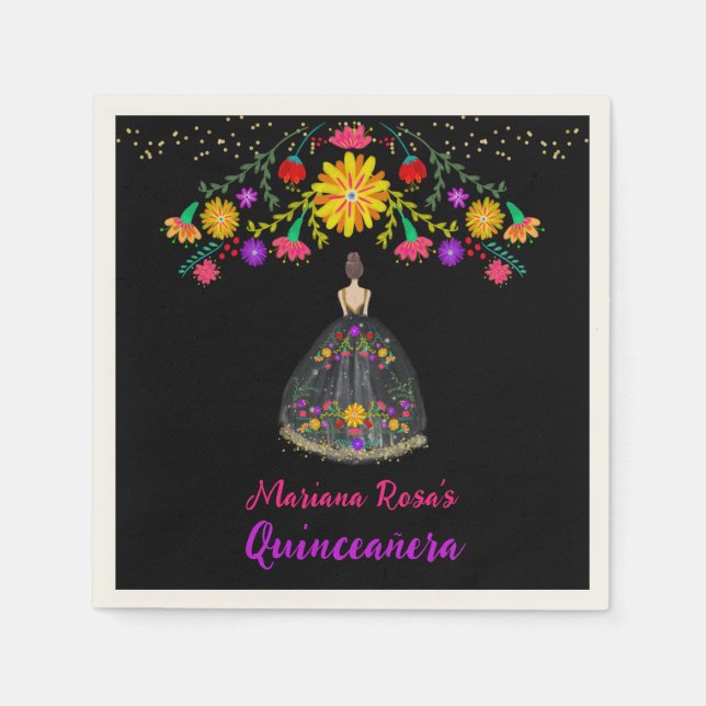 Quinceanera Mexican Fiesta Floral Birthday Napkin (Front)