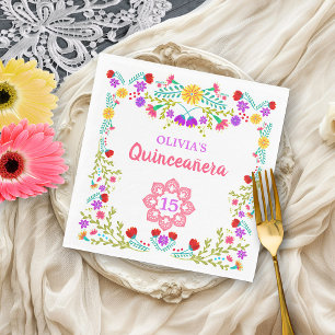 Quinceanera Mexican Fiesta Flowers 15th Birthday Napkin