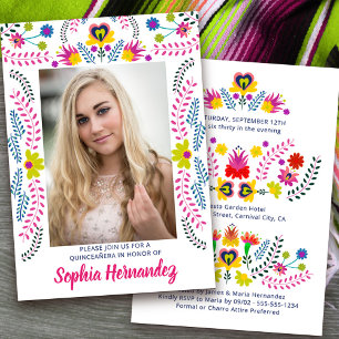 Quinceanera Mexican Fiesta Party White Photo Invitation
